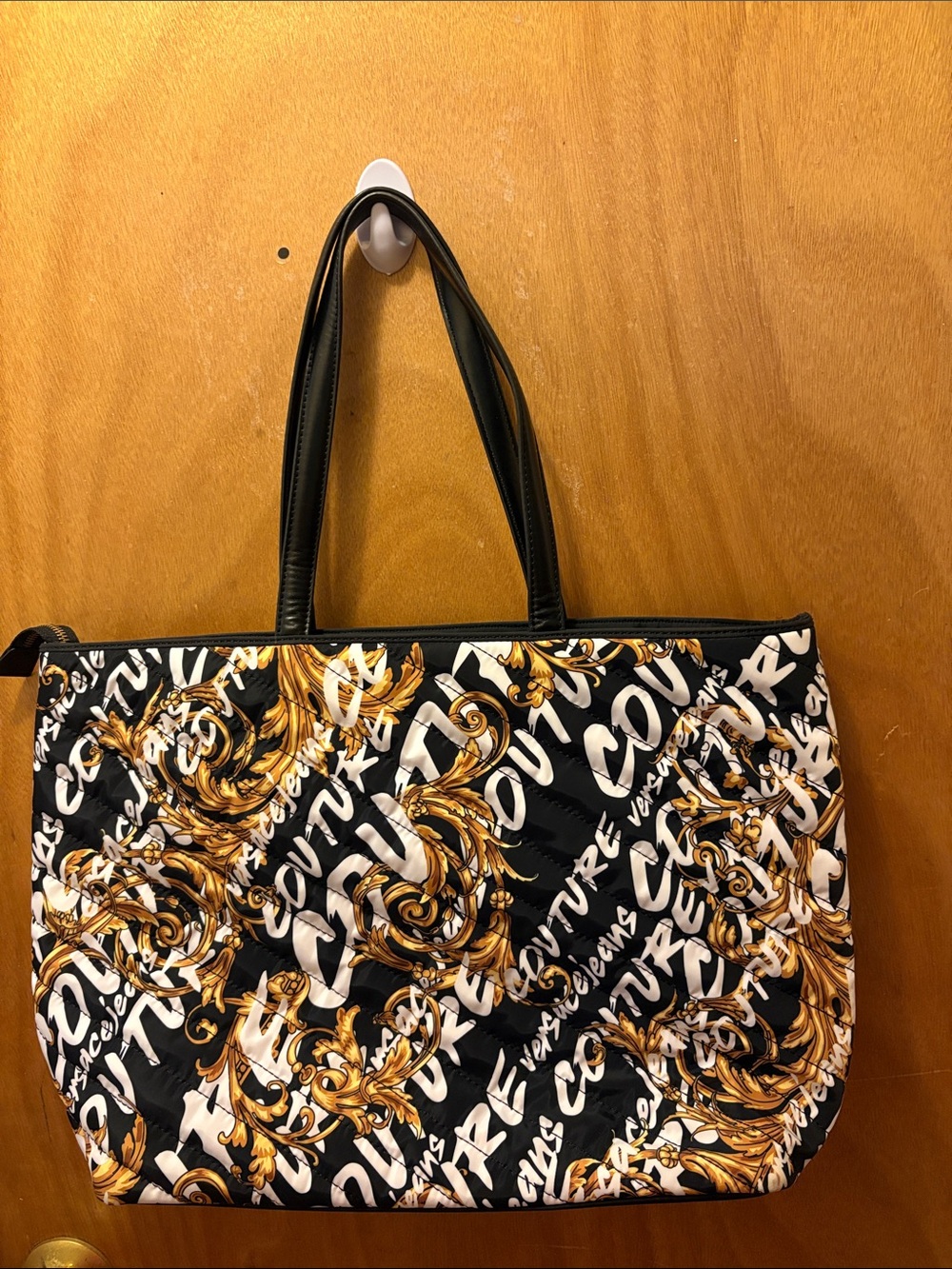 Versace Couture Black& Gold Graphic Tote Bag - Women's Fashion Carryall